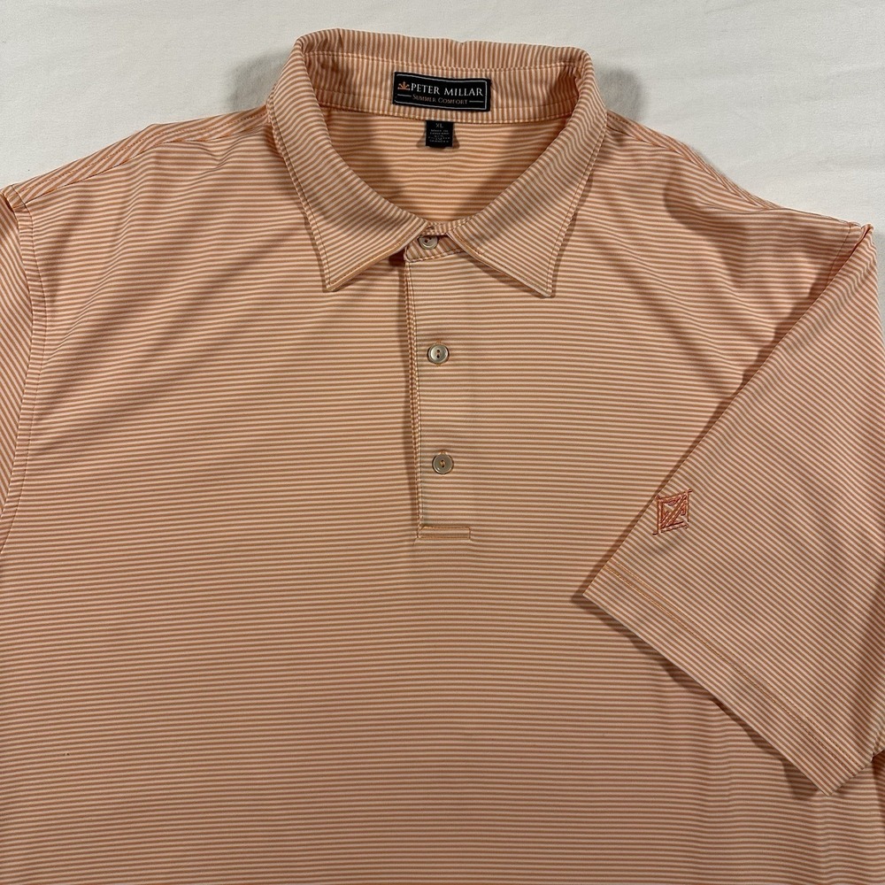 Peter‎ Millar Summer Comfort Polo Shirt Mens XL Pink Striped Golf Performance